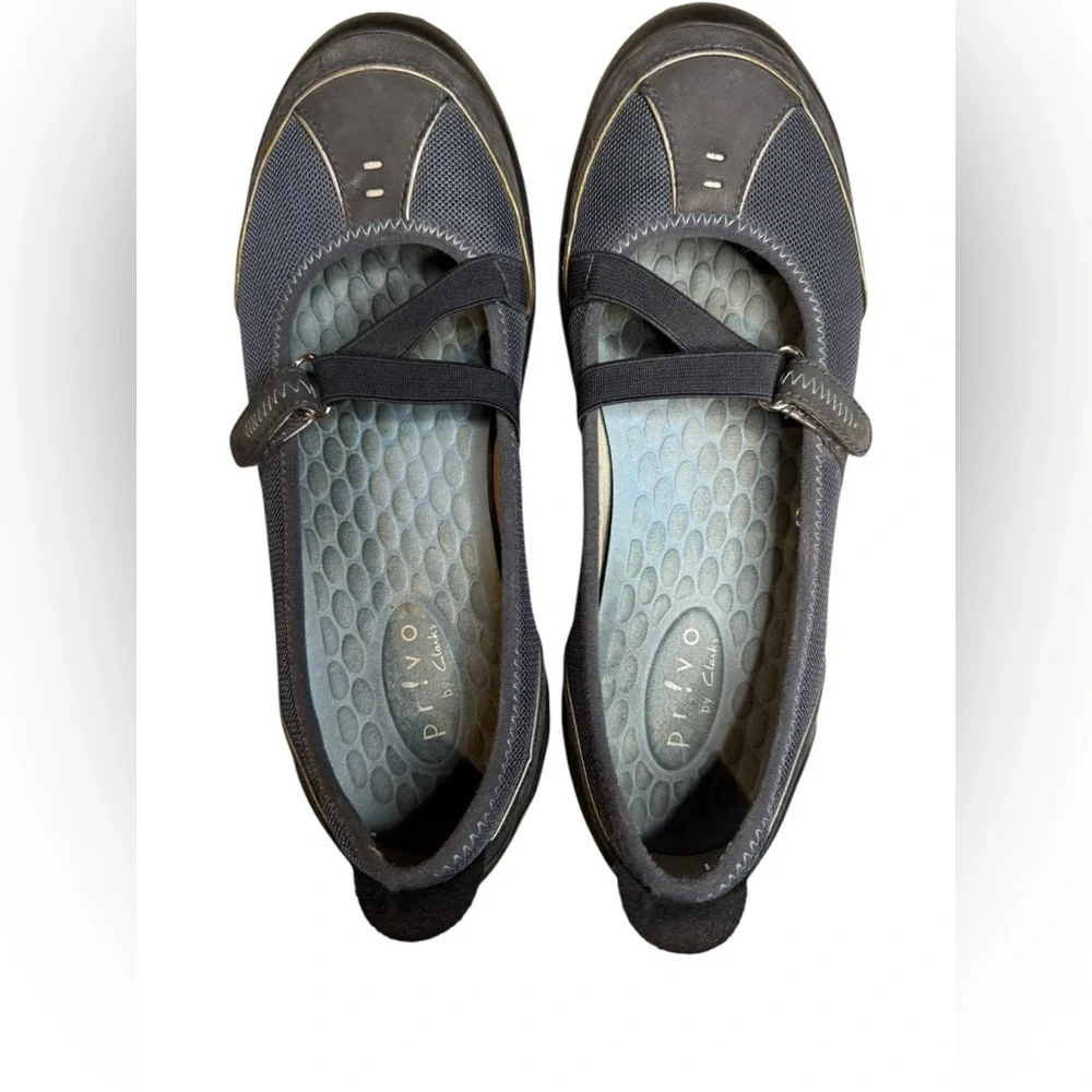 Privo by Clarks Mary Jane Flats 7M Navy Blue Comfort Mesh Leather Slip On - Picture 6 of 6